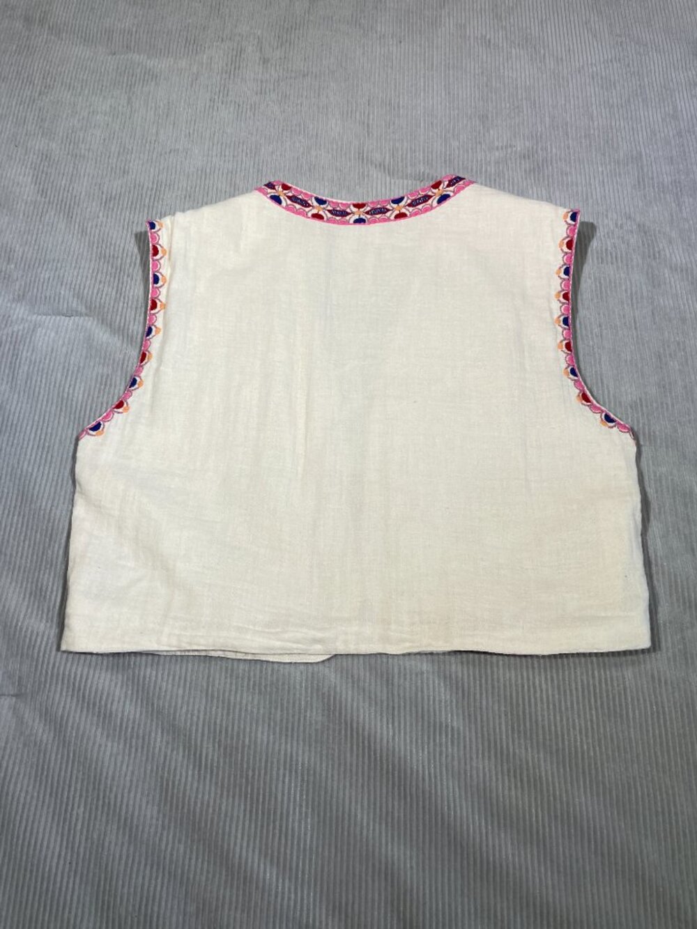 Zara Floral Embroidered Vest White Cotton Boho Festival Waistcoat Size Small - Picture 4 of 10